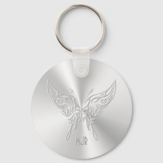 Stylized Butterfly Round Tail, Embossed-effect Keychain
