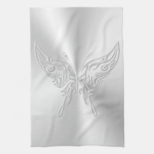 Stylized Butterfly Round Tail, Embossed-effect Kitchen Towel