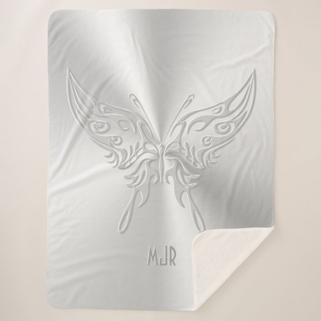 Stylized Butterfly Round Tail, Embossed-effect Sherpa Blanket (Front)