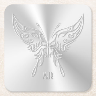 Stylized Butterfly Round Tail, Embossed-effect Square Paper Coaster