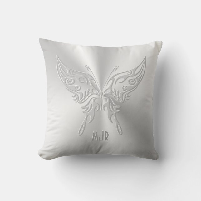 Stylized Butterfly Round Tail, Embossed-effect Throw Pillow (Front)