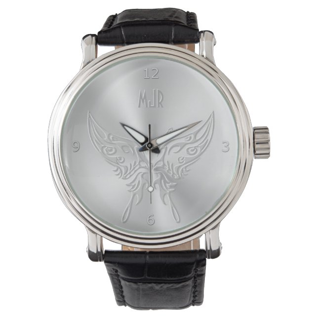 Stylized Butterfly Round Tail, Embossed-effect Watch (Front)