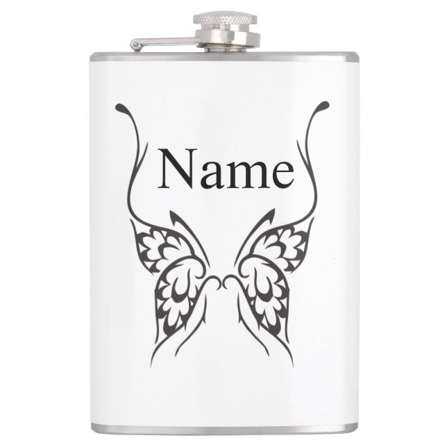 Stylized Butterfly Tattoo Thunder_Cove Flask (Front)