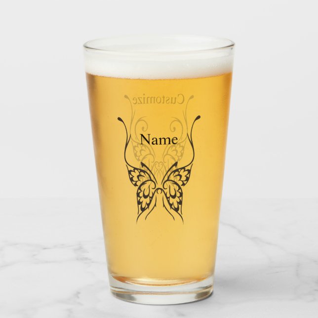 Stylized Butterfly Tattoo Thunder_Cove Glass (Front Filled)