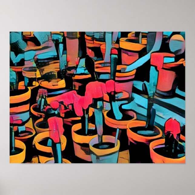 Stylized Cactus Pots A3 Cool Poster (Front)