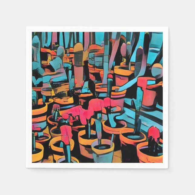 Stylized Cactus Pots Paper Napkin (Front)
