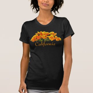 Stylized California Poppy Art, "California" text T-Shirt