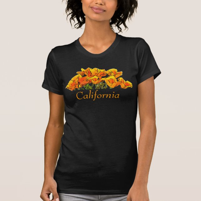 Stylized California Poppy Art, "California" text T-Shirt (Front)