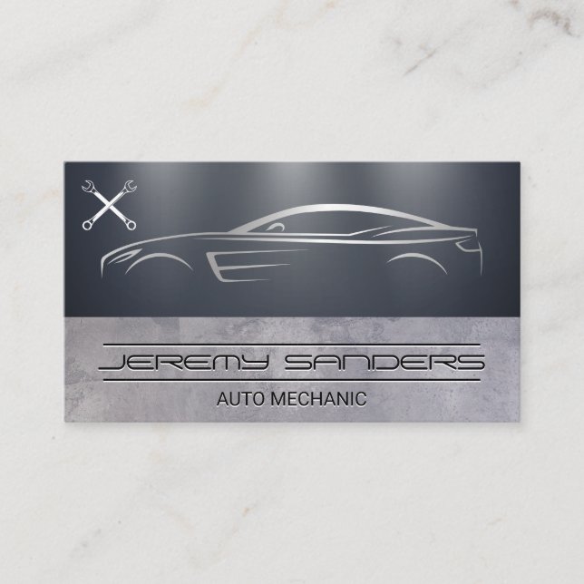 Stylized Car | Auto Repair Wrench Logo  Business Card (Front)