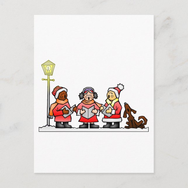 Stylized Cartoon Christmas Carolers Caroling Holiday Postcard (Front)