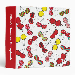 Stylized Cartoon Funny Cheeky Red Cherries Pattern 3 Ring Binder