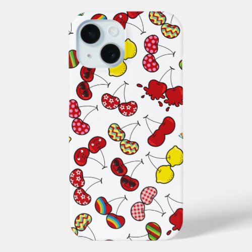 Stylized Cartoon Funny Cheeky Red Cherries Pattern iPhone 15 Case