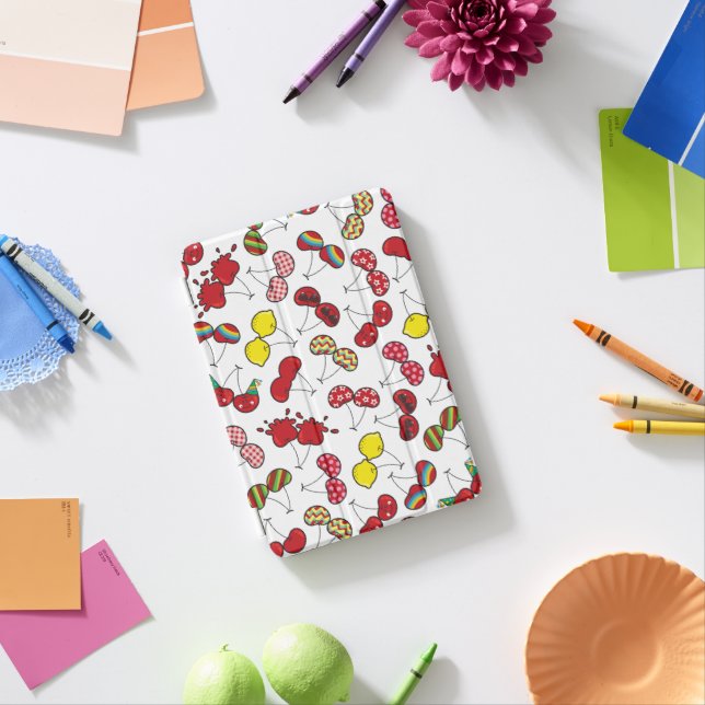 Stylized Cartoon Funny Cheeky Red Cherries Pattern iPad Mini Cover (In Situ)