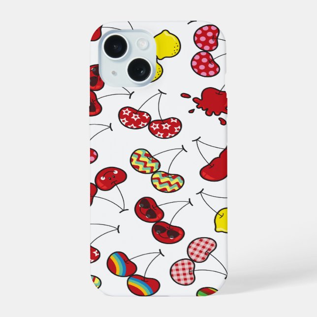 Stylized Cartoon Funny Cheeky Red Cherries Pattern Iphone Case (Back)
