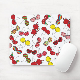 Stylized Cartoon Funny Cheeky Red Cherries Pattern Mouse Pad