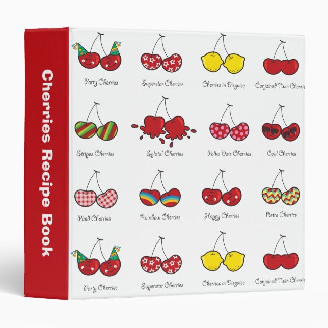 Stylized Cartoon Funny Cheeky Red Twin Cherries Binder (Front/Spine)