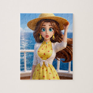 Stylized Cartoon Woman in Summer Dress Jigsaw Puzzle