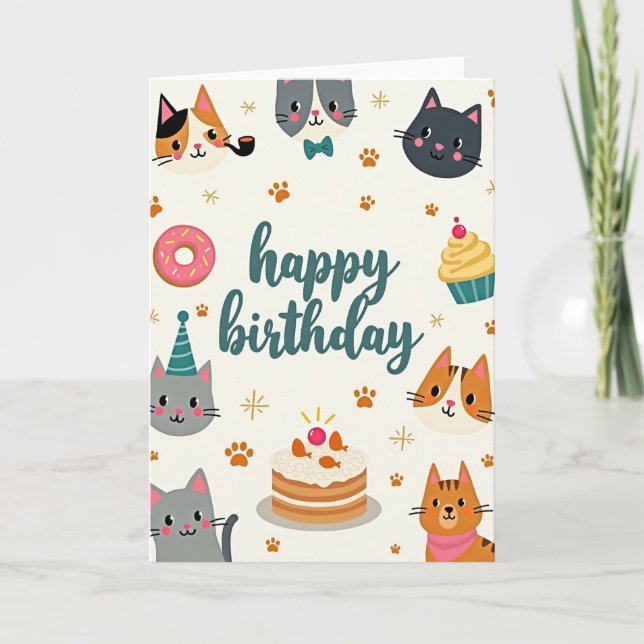 Stylized Cat Birthday Card (Front)