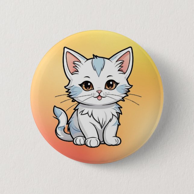 Stylized Cat Cartoon Line Art Design-52316 Button (Front)