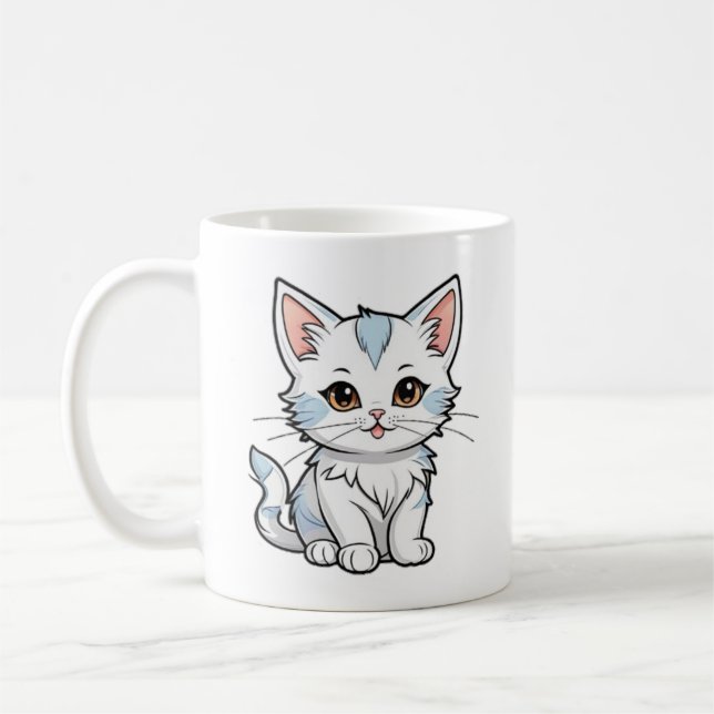 Stylized Cat Cartoon Line Art Design-52316 Coffee Mug (Left)