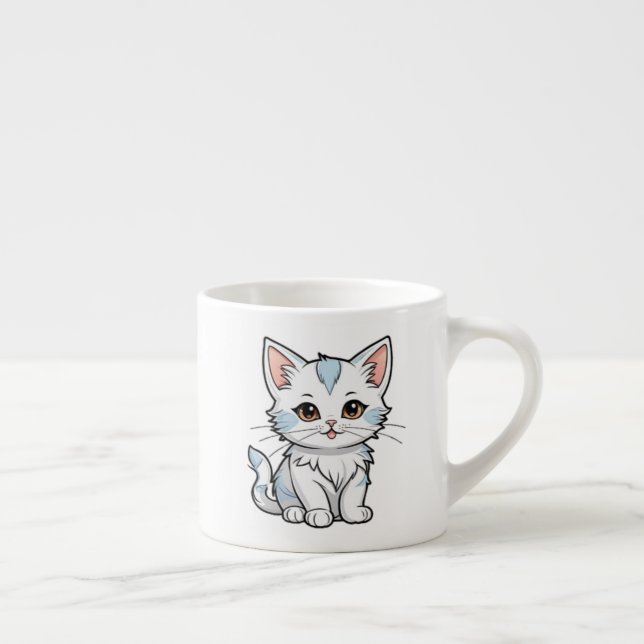Stylized Cat Cartoon Line Art Design-52316 Espresso Cup (Right)