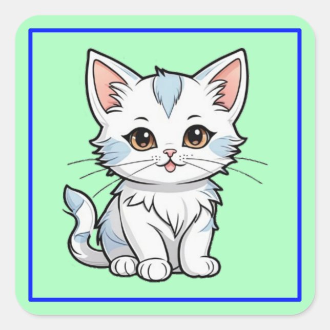 Stylized Cat Cartoon Line Art Design-52316 Square Sticker (Front)