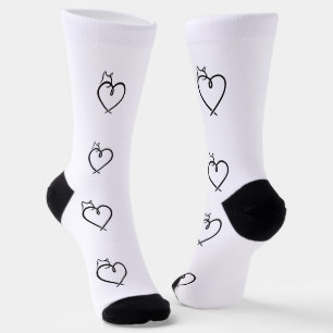 Stylized Cat Heart Print Socks
