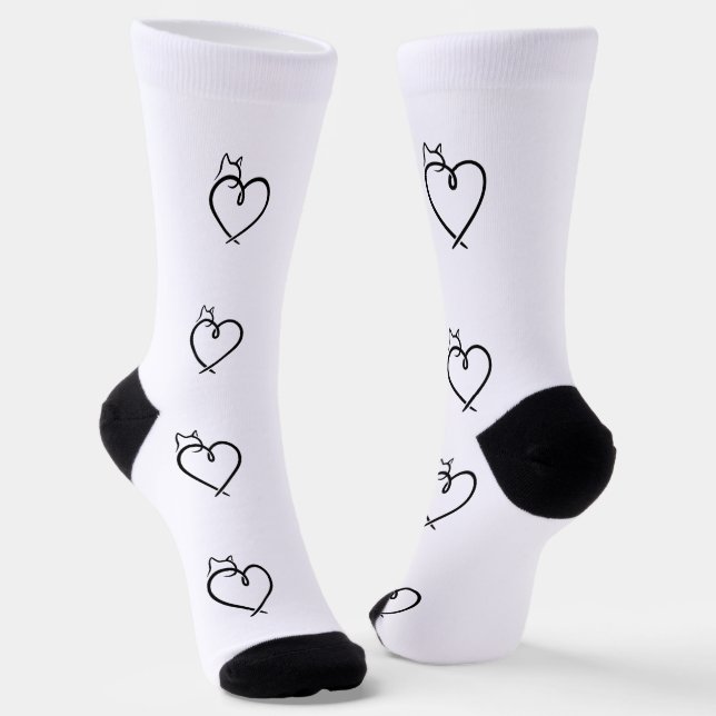 Stylized Cat Heart Print Socks (Angled)