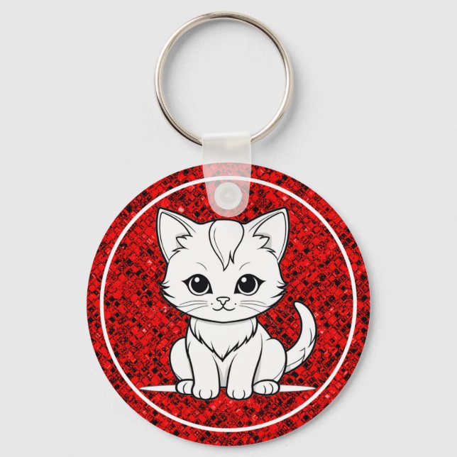 Stylized Cat Kitten Line Art Design-52315 Keychain (Front)