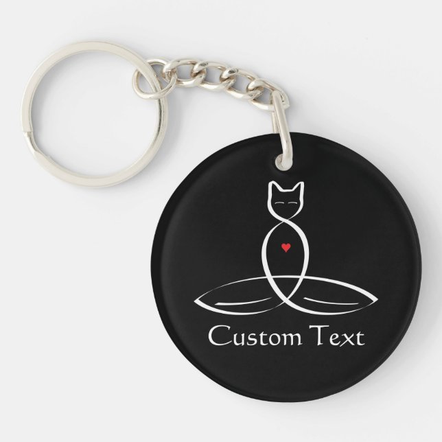Stylized Cat Meditator with customizable text Keychain (Front)