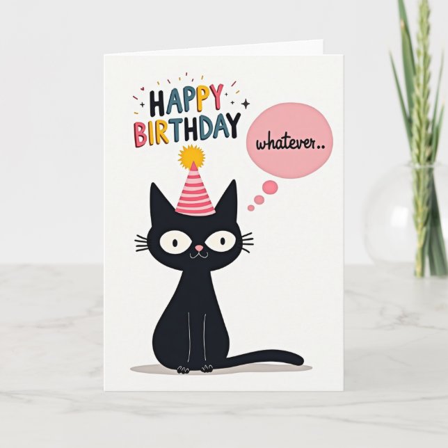 Stylized Cat Party Hat Card (Front)