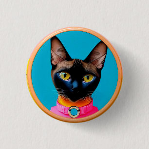 Stylized Cat Portrait With Bold Colors Button