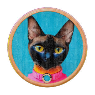 Stylized Cat Portrait With Bold Colors Cutting Board