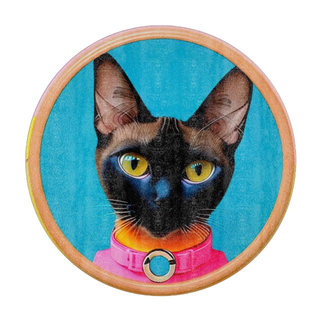 Stylized Cat Portrait With Bold Colors Cutting Board (Front)