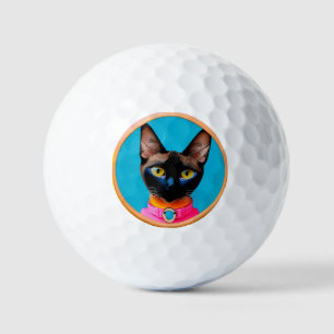 Stylized Cat Portrait With Bold Colors Golf Balls