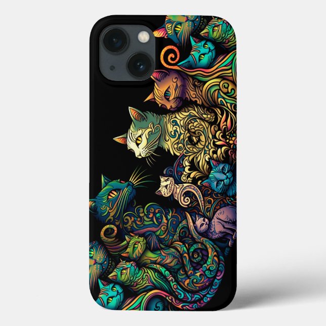 Stylized Cat Tribe Colors on Black Frieze Case-Mate iPhone Case (Back)