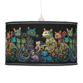 Stylized Cat Tribe Colors on Black Frieze Ceiling Lamp (Left)