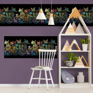 Stylized Cat Tribe Colors on Black Frieze Poster