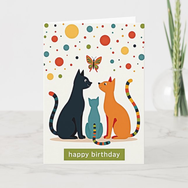 Stylized Cats Birthday Card (Front)