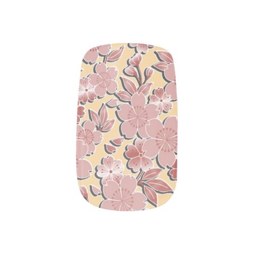 Stylized cherry flowers japanese pattern minx nail wraps