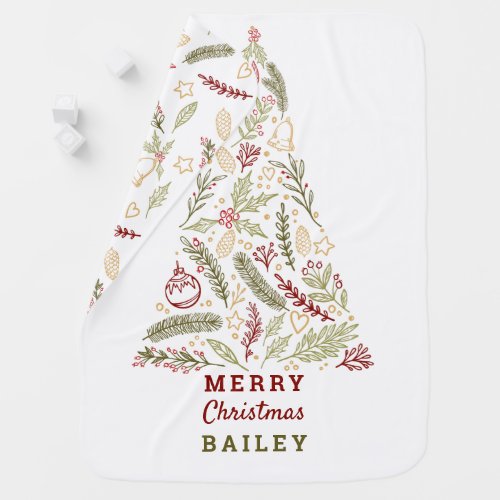 Stylized Christmas Tree and Festive Pattern Custom Baby Blanket