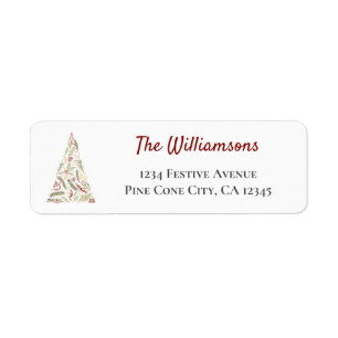Stylized Christmas Tree Foliage and Winter Berries Label