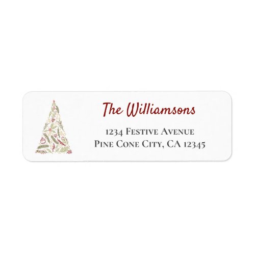 Stylized Christmas Tree Foliage and Winter Berries Label