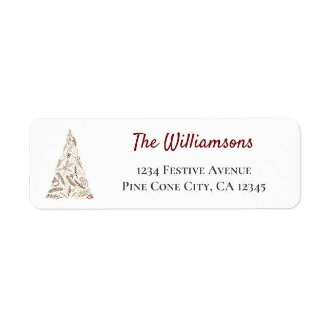 Stylized Christmas Tree Foliage and Winter Berries Label (Front)