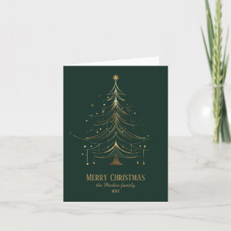 Stylized Christmas Tree in Gold on Dark Background Holiday Card