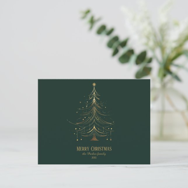 Stylized Christmas Tree in Gold on Dark Background Holiday Postcard (Standing Front)