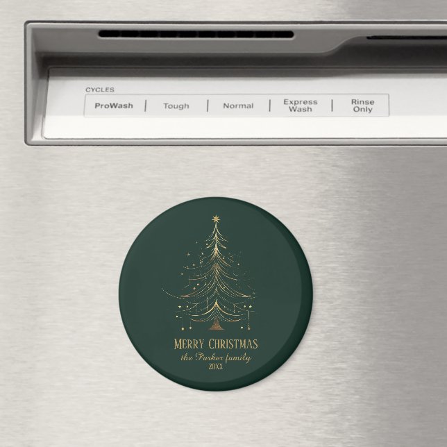 Stylized Christmas Tree in Gold on Dark Background Magnet (In Situ (Dishwasher))