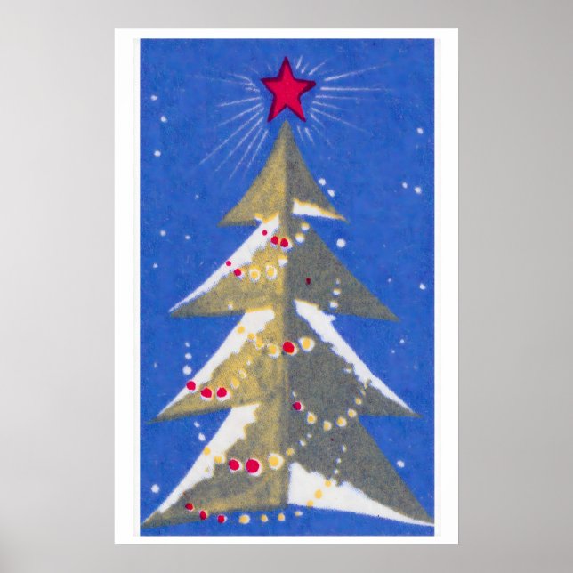 Stylized Christmas Tree Mid-Century Matchbox Label Poster (Front)
