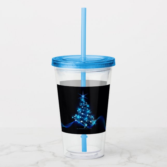 stylized Christmas tree SlipperyJoe glowing blue s Acrylic Tumbler (Front)