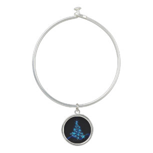 stylized Christmas tree SlipperyJoe glowing blue s Bangle Bracelet